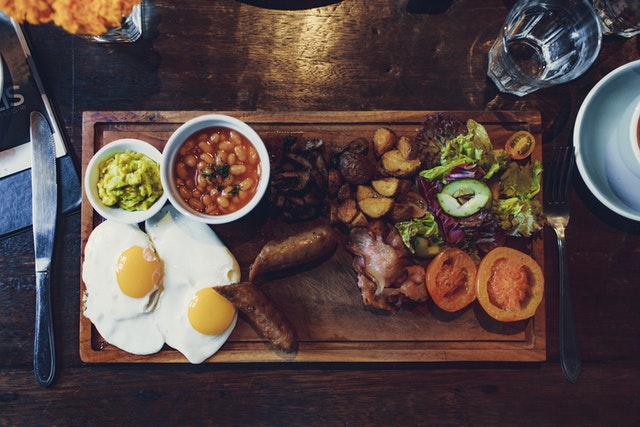 Photo by ROMAN ODINTSOV: https://www.pexels.com/photo/grilled-vegetables-and-fried-egg-with-beans-and-sausage-4552980/