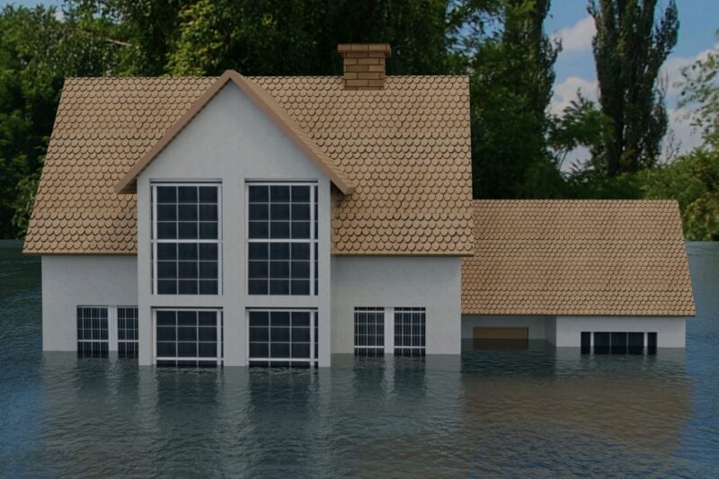 Adobe Stock royalty-free image #146663267, '3D rendering of half of a house under flood' uploaded by hidako, standard license purchased from https://stock.adobe.com/images/download/146663267; file retrieved on October 26th, 2018. License details available at https://stock.adobe.com/license-terms - image is licensed under the Adobe Stock Standard License