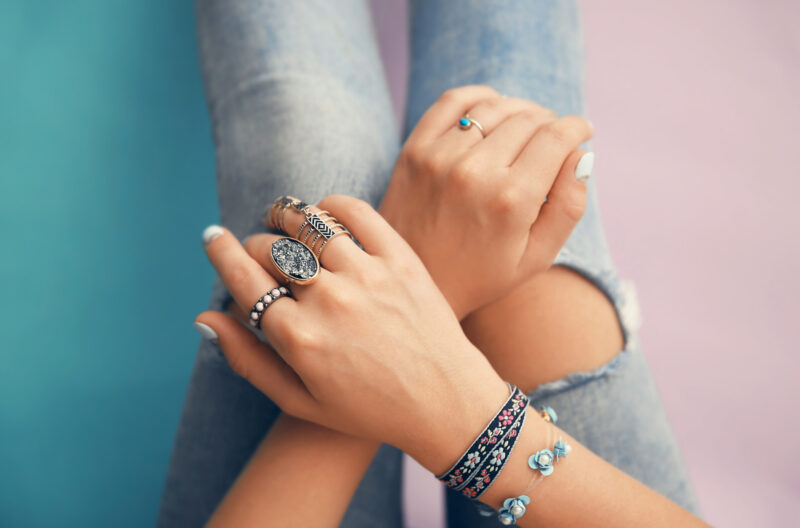 Adobe Stock royalty-free image #130931683, 'Female hands with jewelry on color background' uploaded by Africa Studio, standard license purchased from https://stock.adobe.com/images/download/130931683; file retrieved on July 9th, 2019. License details available at https://stock.adobe.com/license-terms - image is licensed under the Adobe Stock Standard License