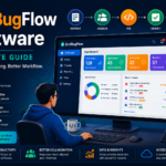 EndBugFlow Software featured image showing a modern bug tracking dashboard on a computer monitor with workflow arrows, bug icons, code elements, analytics charts, and the title "EndBugFlow Software – Complete Guide."