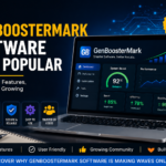 Why GenBoosterMark Software Is So Popular featured image showing a modern software dashboard on a laptop with performance charts, technology icons, and the title "Why GenBoosterMark Software Is So Popular."
